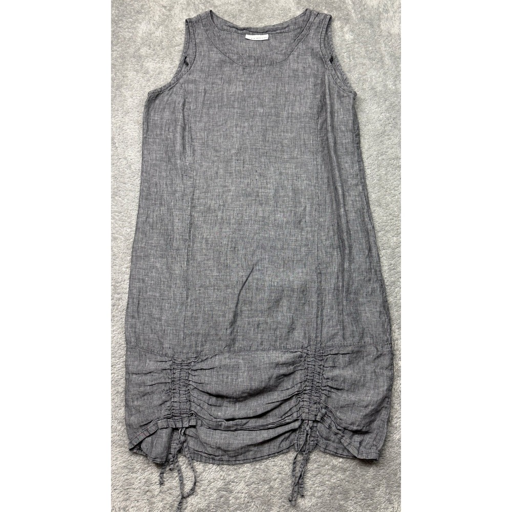 Bryn Walker Dress Womens M Grey Linen Sleeveless Ruched Hem Shift Tunic USA Made